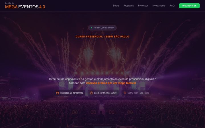 Página inicial do projeto Gestão de Mega Eventos 4.0